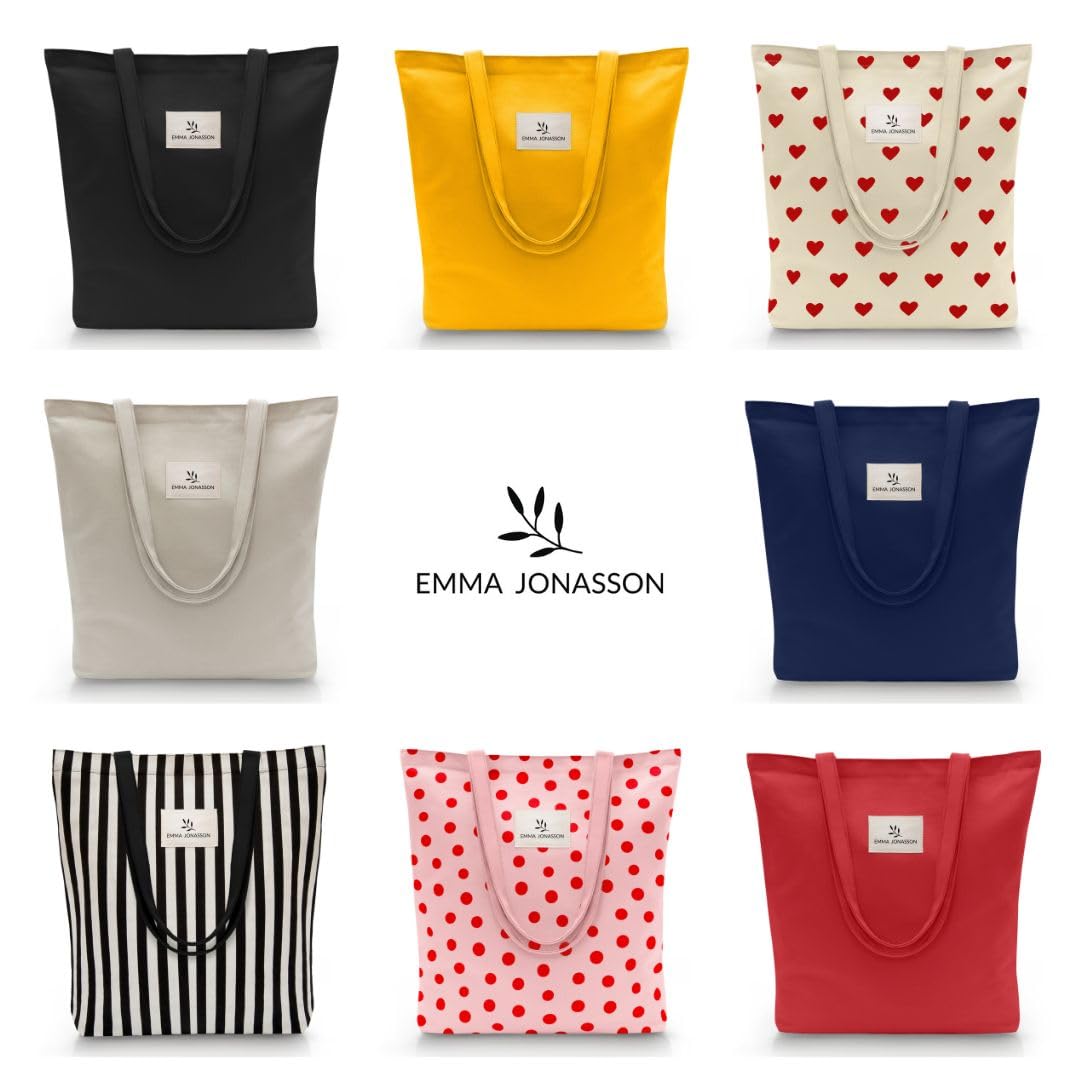 Tote Bag Femme Sac en Toile avec Fermeture éclair Poche intérieure Canvas Coton
