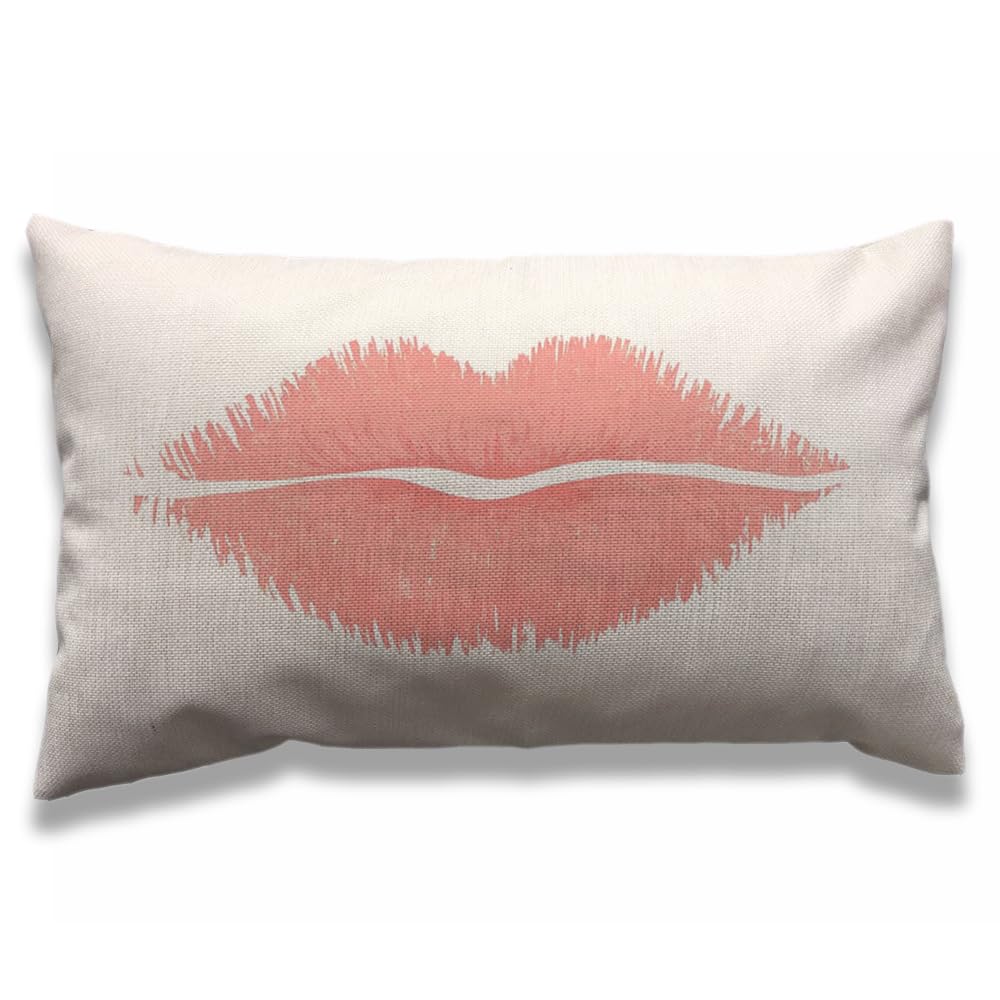 AOYEGO Lip Throw Pillow Cover 12x20 Inch White Rose Gold Glitter Pink Lipstick Girl Woman Mouth Rectangle Pillow Cases Home Decorative Cotton Linen Cushion Cover for Bed Sofa