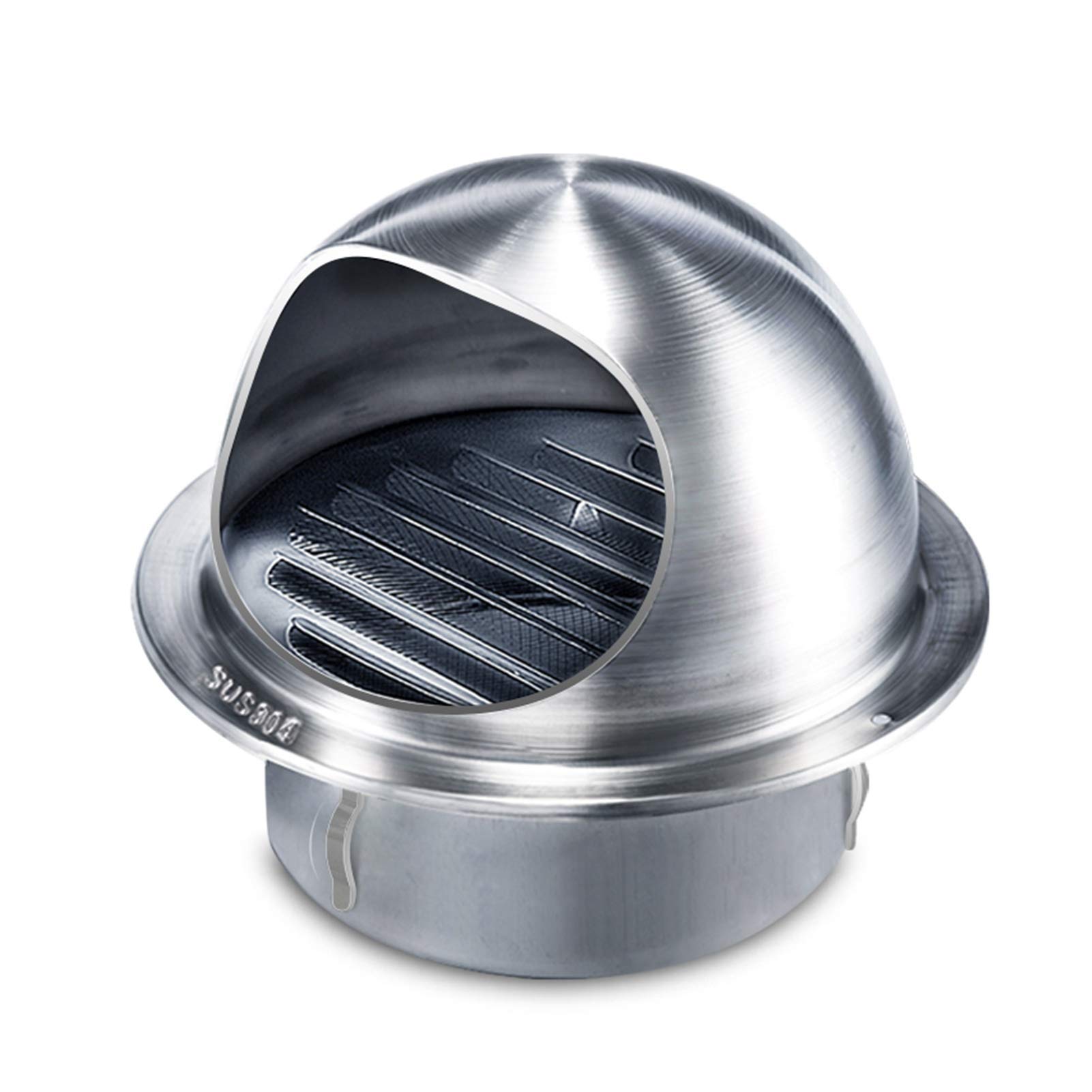 3NH® Wall-Mountable Metal Round Bull-Nose Vent with Louvres, Built-in Fly Screen Mesh, 304 Brushed Stainless Steel Round Ventilation Grill Screen Hood,250mm-image-11