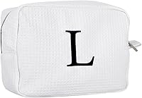 Personalized White Waffle Makeup Bag for Women - Custom Embroidered Initial Monogrammed Cosmetic Pouch, Bridesmaid Gift Large (9.2x5.8x4.5")