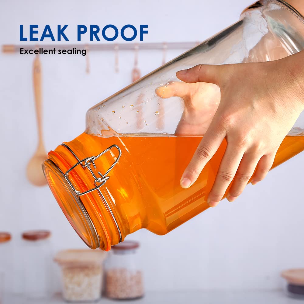 1.2 Gallon Airtight Glass Jars with Hinged Lids, Qianfenie Wide Mouth Glass Storage Jars for Flour, Pasta, Cookies, Large Capacity, Sturdy and Heavy Duty, 1 Pack