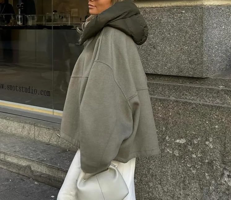 Damen-Jacke, Übergröße, gepolsterter Kragen, Reißverschluss, hoher Ausschnitt, lockere Passform, lässig, modisch, langärmelig, kurze Oberbekleidung, Winter, Streetwear
