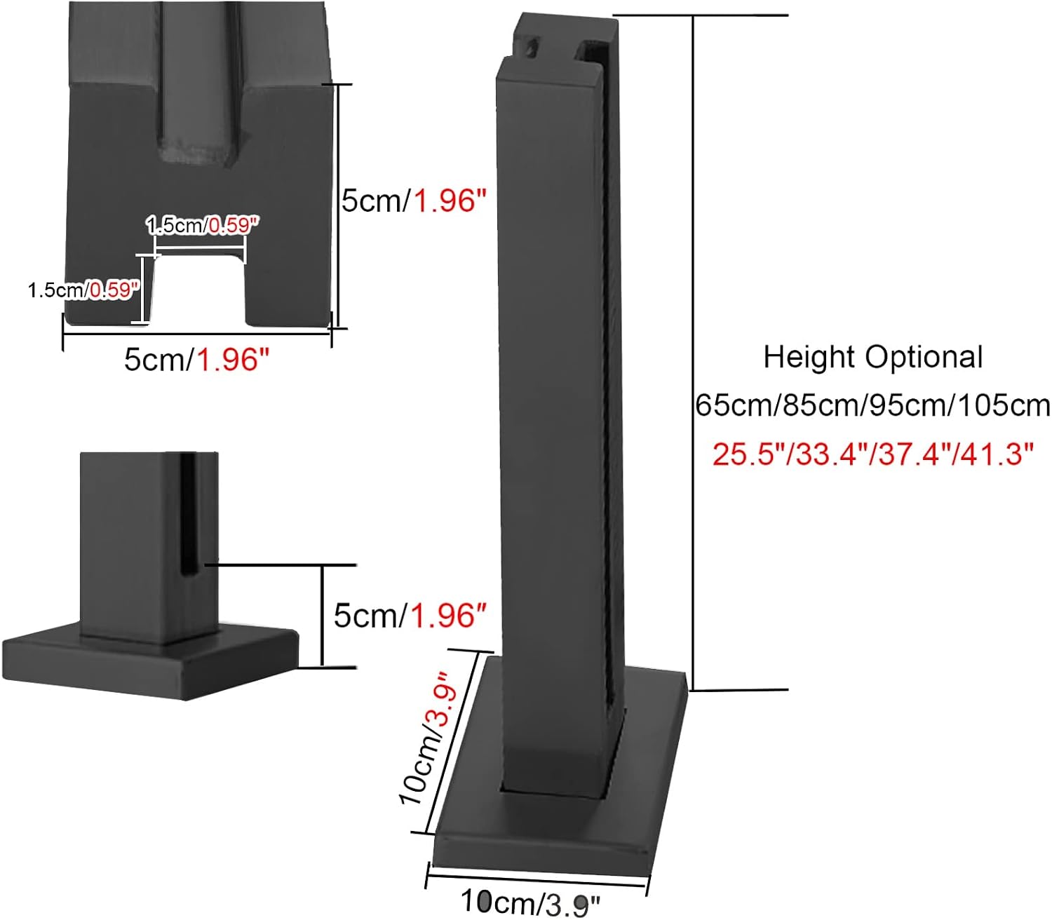 Square Stairs Glass Railing Post, Outdoor Pool Fence Panels Post with Complete Kit, 25/33/37/41 in Tall Deck Railing System (Color : Mid Post, Size : 105cm/41.3in)