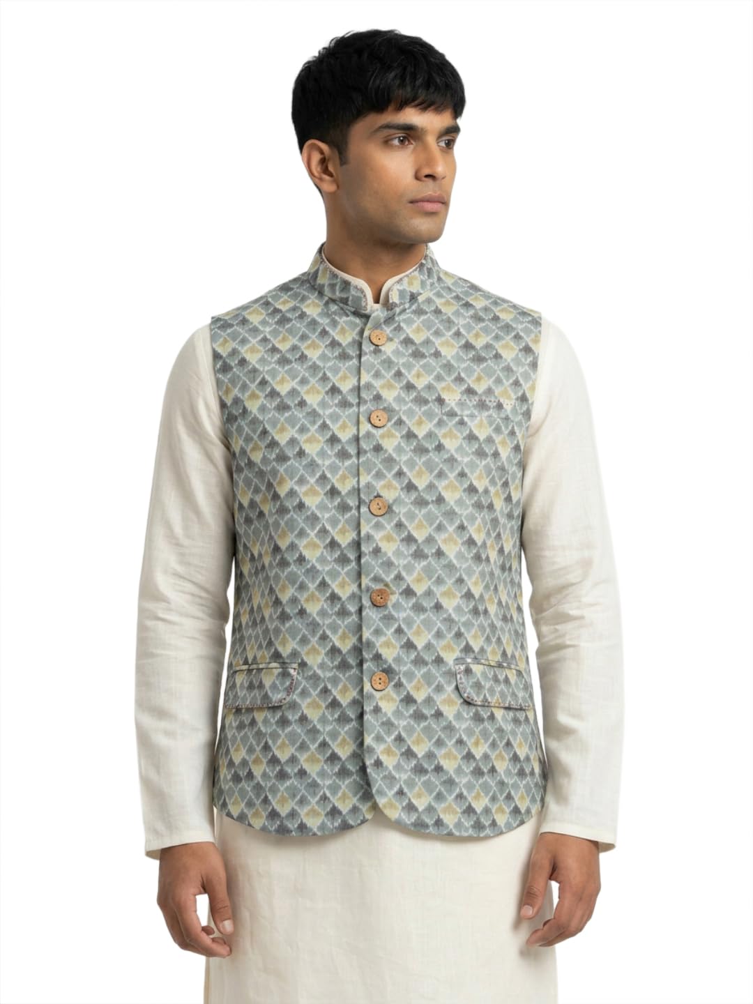 sanman ethnix by raymond Men Regular Fit Digital Print Pattern Poly Cotton Blend Mandarin Collar Sleeveless Festive Bundi-picture-14