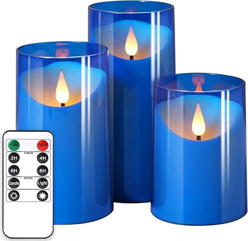 NURADA Velas parpadeantes sin llama Velas LED de pilar con cristal de imitación, velas de batería de acrílico con control remoto y temporizador para