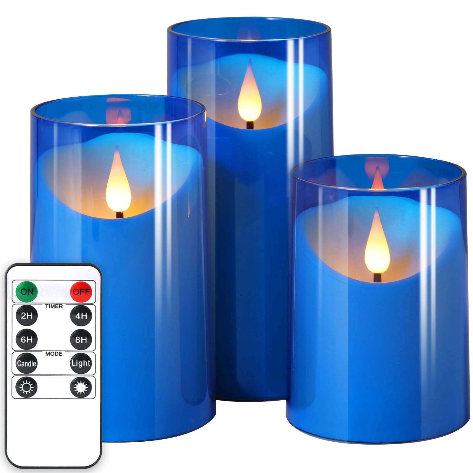 NURADA Flameless Candles: LED Pillar Acrylic Battery Candles with Remote and Timer for Wedding Party Romantic Decor - Pack of 3 Blue