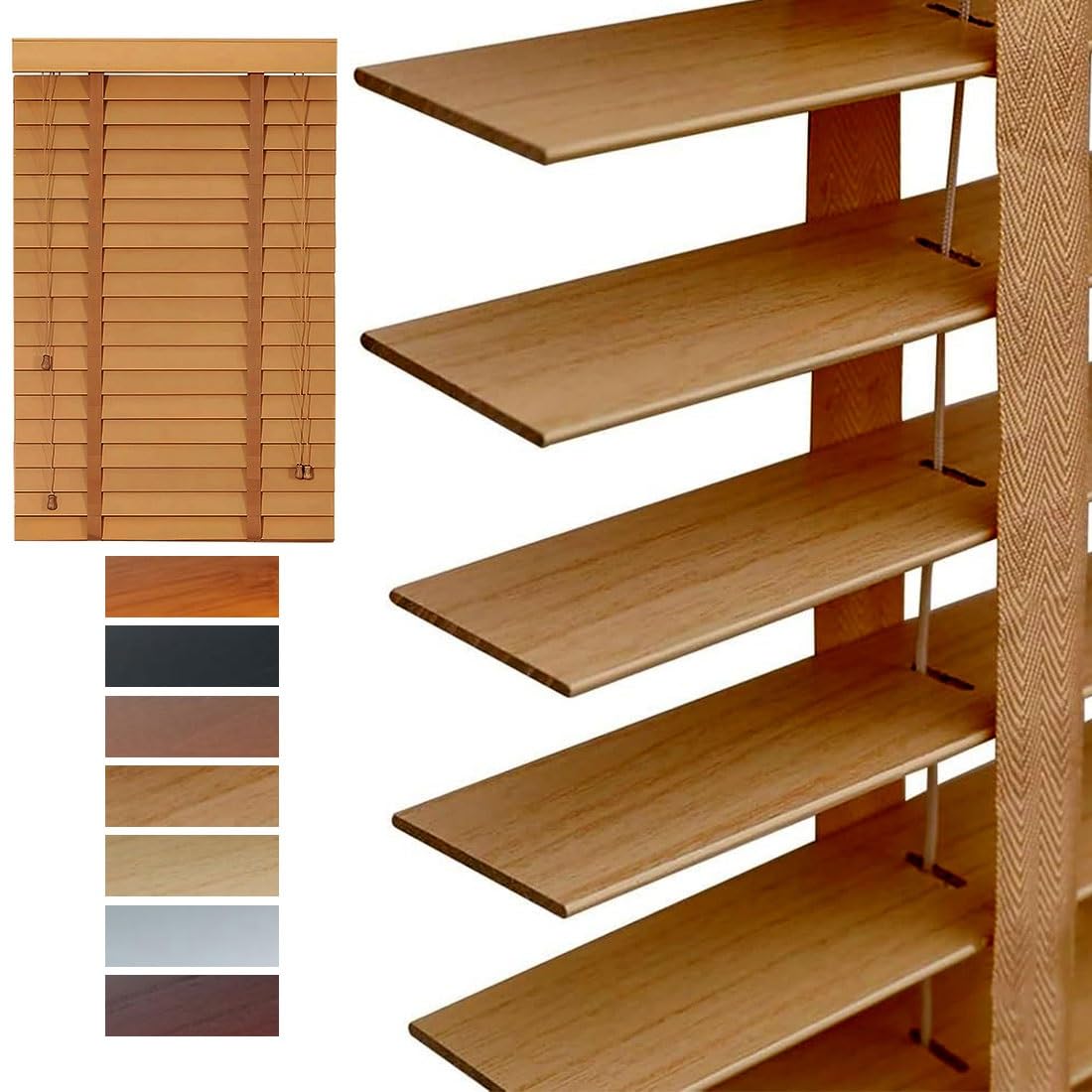 Tende Veneziane Legno Interni/Esterno, Veneziana Senza Fori, Su Misura 40cm 60cm 80cm 100cm 120cm 160cm, Privacy E Protezione Tende per Finestre(Light Brown)
