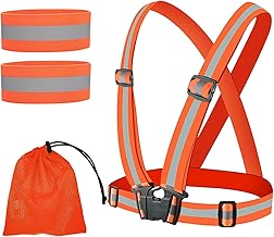 Flearitzo Gilet de Sécurité Gilet Réfléchissant de Vélo et 2 Bracelets Réfléchissants Haute Visibilité Gilet de Sécurité Réglable pour la Course à Pied,Le Cyclisme,la randonnée et la Moto