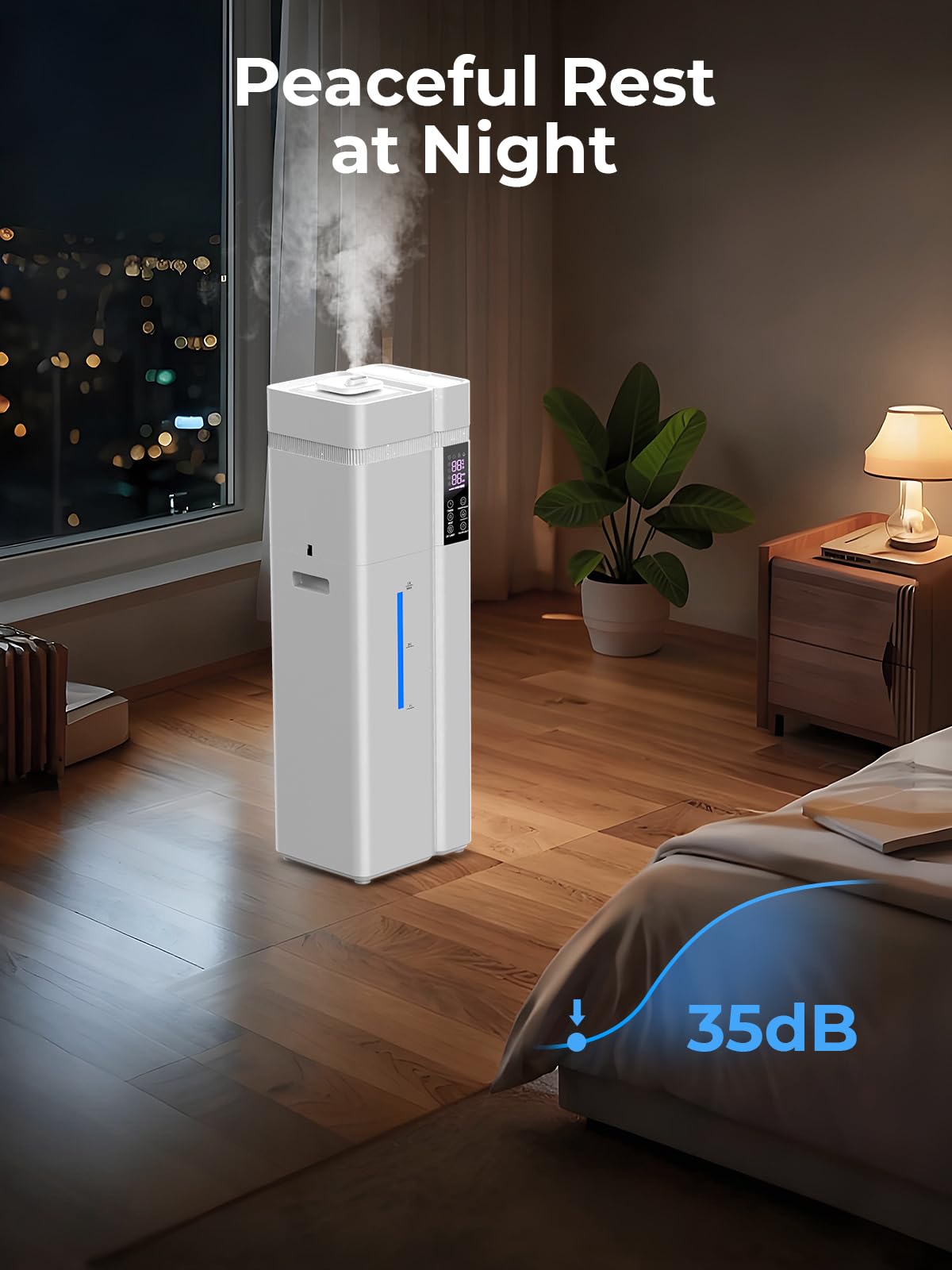 Humidificador de 13 L/3.43 galones para habitación grande, cobertura de 800 pies cuadrados, tiempo de funcionamiento de 100 horas, control automático de humedad, llenado superior, humidificadores para