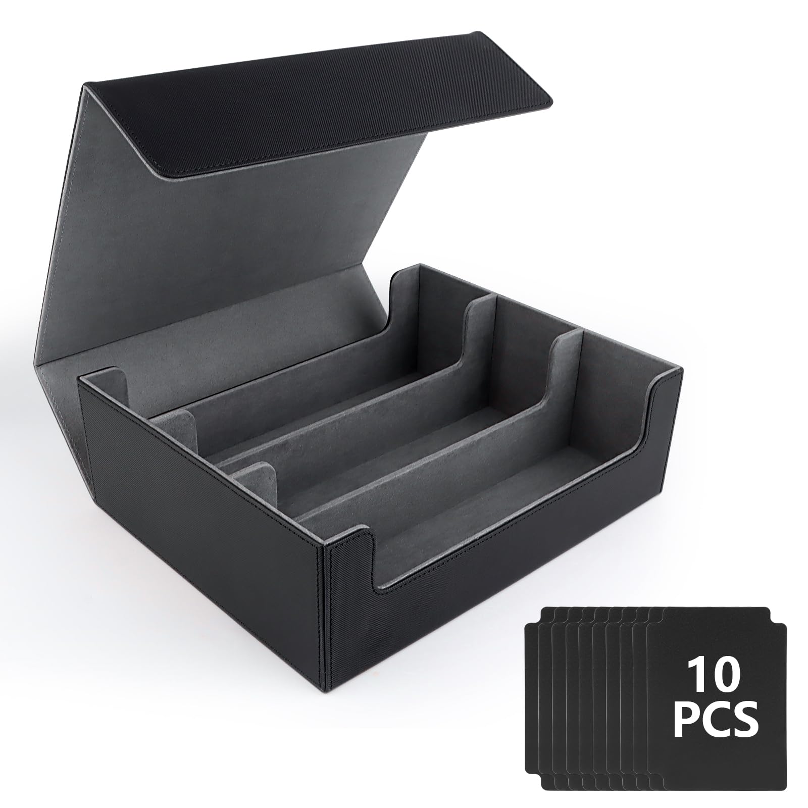NVIYAM Caja Cartas Magic The Gathering+10 Espaciador,Deck Box para 1800+ Cartas Con Compartimento,Soporte magnético para baraja de cartas TCG MTG YGO de PU para Cartas de Magic Commander(Negro)
