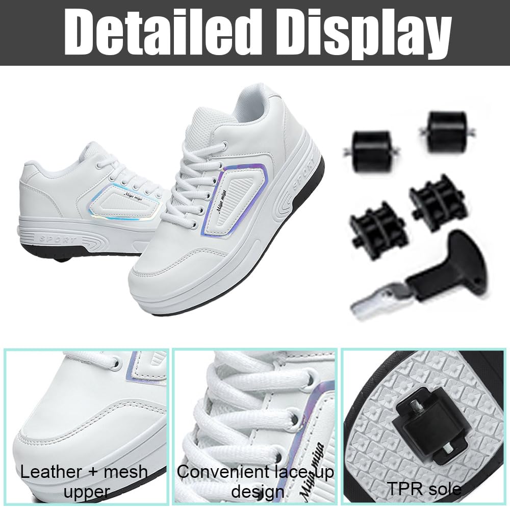 Hixingo Zapatillas con Ruedas Niño Niña, Zapatos con Dos Ruedas para Niñas 2 en 1 Zapatillas Patines Zapatillas Ruedas Niño, Zapatos Patines Calzado de Skateboarding Multifuncionales