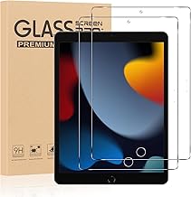 Pack of 2 Tempered Glass Screen Protector for iPad 9/8/7 (10.2 Inch, Model 2021/2020/2019, 9th/8th/7th Generation), HD Clear Screen Protector, 9H Hardness Anti-Scratch Film, Anti-Bubble