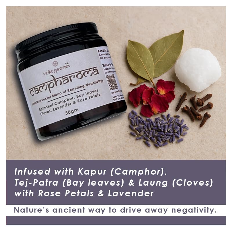 Image of Campharoma - Bhimseni Camphor Blend with Rose, Lavender, Clove & Bay Leaves | Pure Camphor for Pooja, Diffuser & Home Energy | 50gm