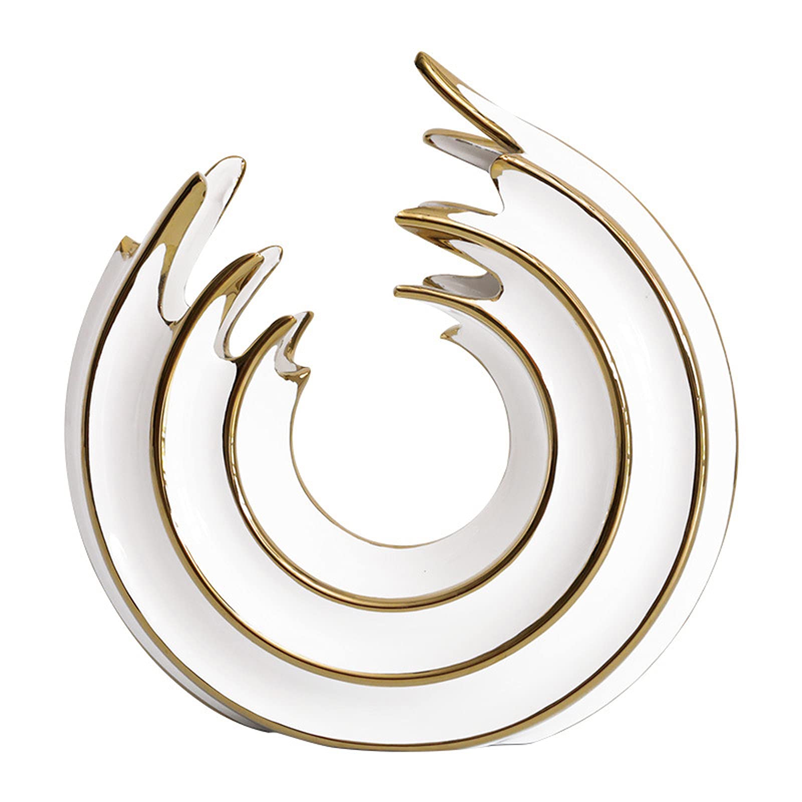 E-isata Luxury Ocean Wave Statue Ornament Abstract Sculpture Ceramic Round Decoration for Home Living Room Bedroom Office Desk Minimalist Porch Decor Gift (Large)