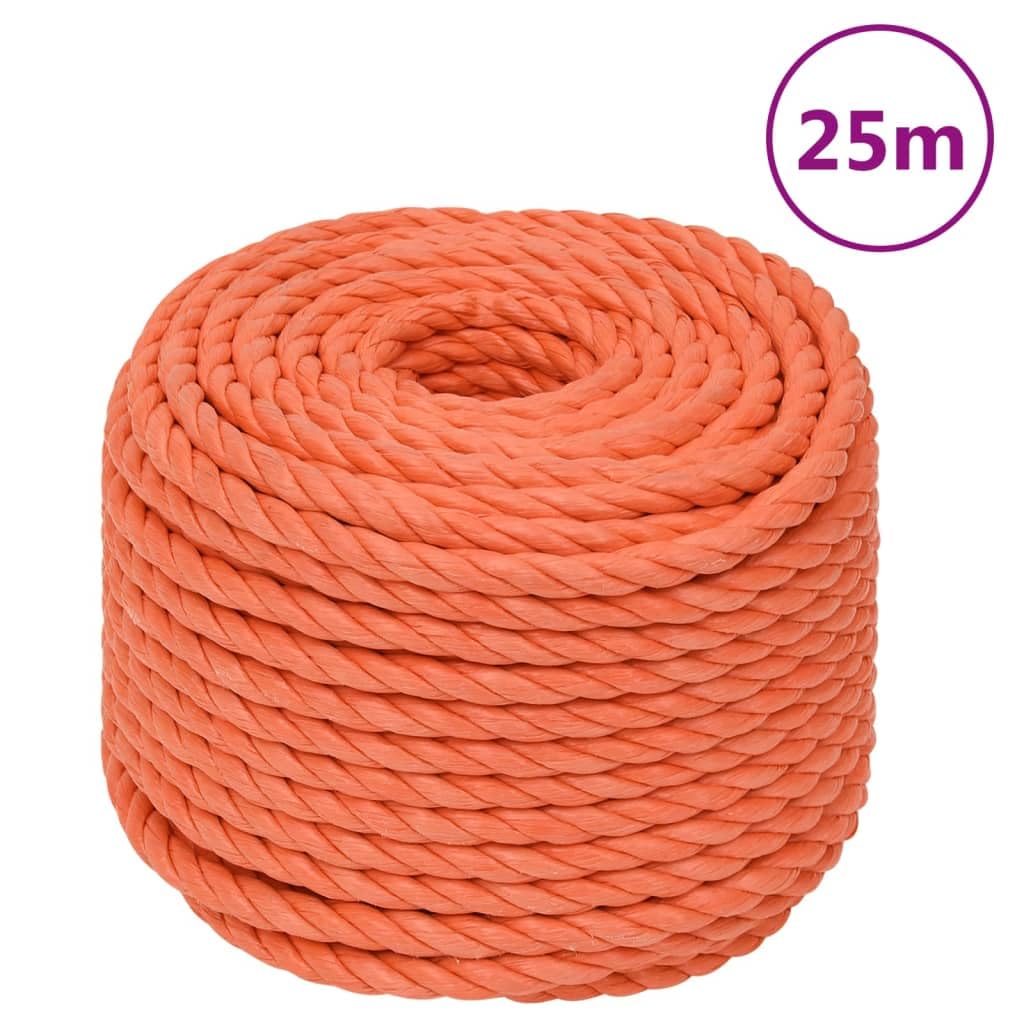 Corda da lavoro arancione, 14 mm, 25 m, in polipropilene, resistente per giardino, officina e barca, corda intrecciata multiuso con resistenza alla rottura di 1080 kg