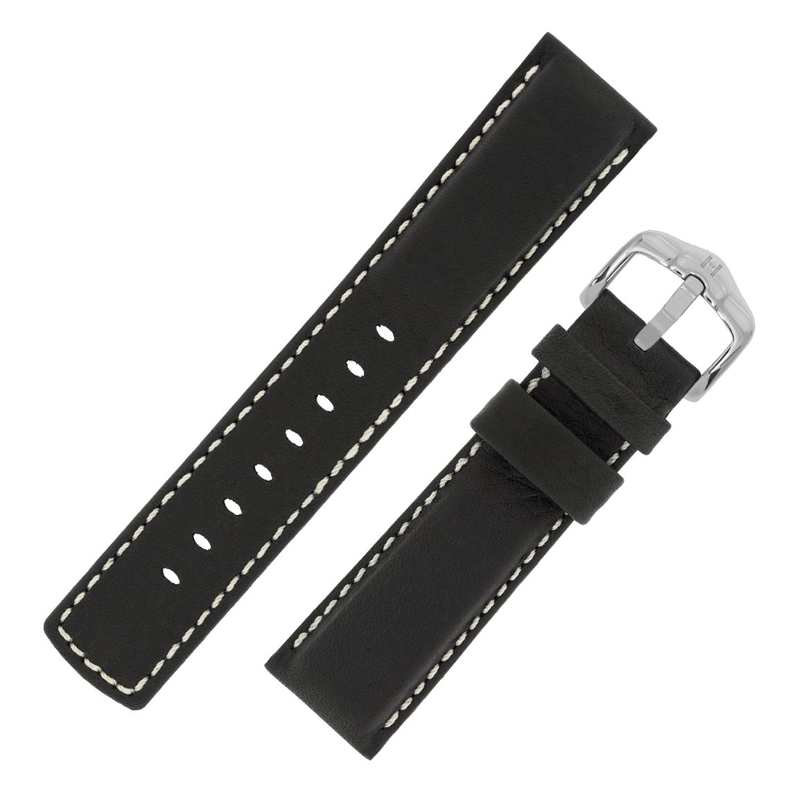 HirschMariner Water-Resistant Leather Watch Strap with Buckle in Black