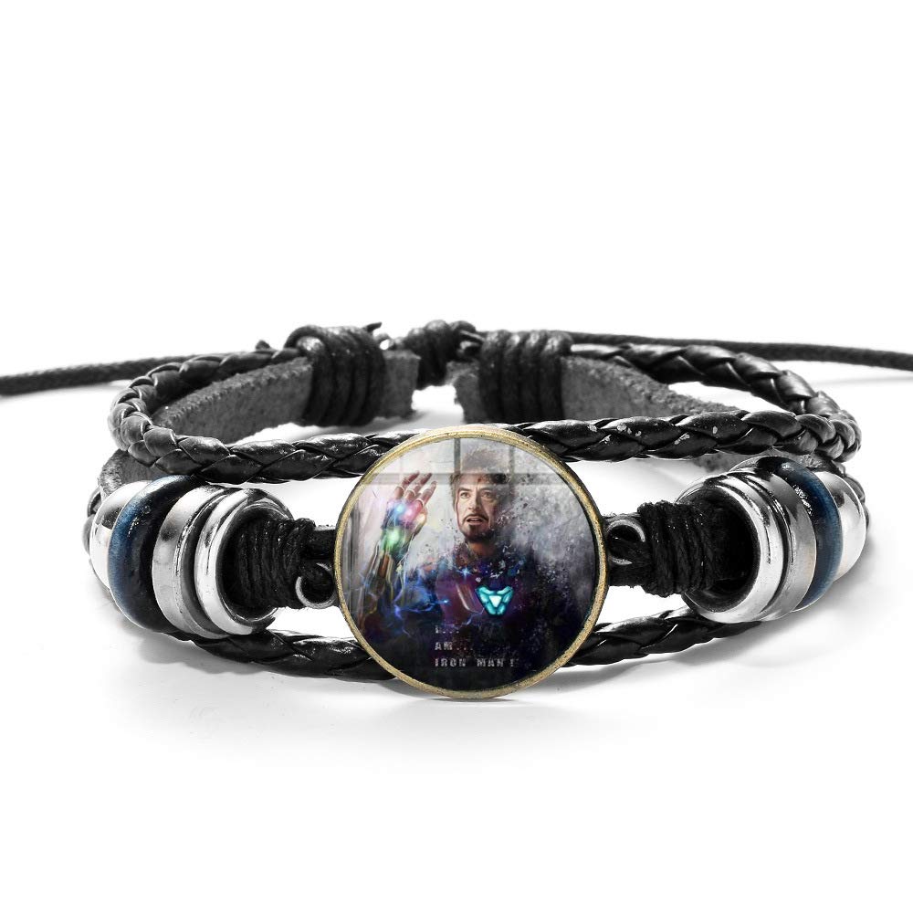 3D Marvel Leather Bracelet The Avengers Iron Man Action Tony Stark Arc Reactor Printed Glass Gem Charm Bracelet Bangles