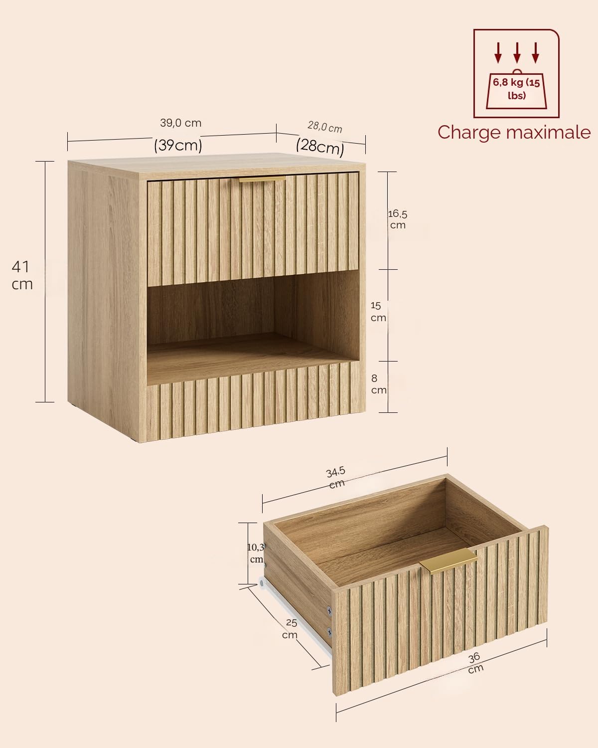 HEYZOEY Table de Chevet en Bois de chêne avec tiroir - Table de Chevet Moderne - Petite Commode de Chevet -39x39x28 cm- Table d'appoint pour Chambre à Coucher, Salon, Bureau