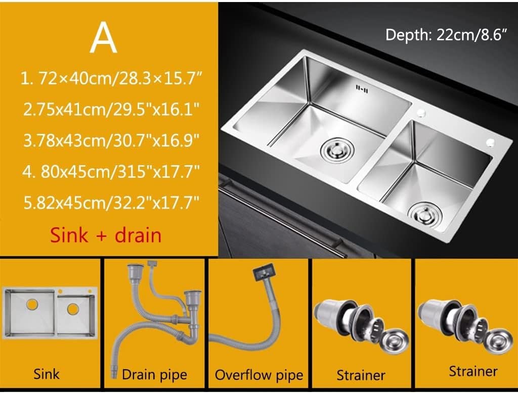 Fregadero de cocina de acero inoxidable, fregadero de doble cuenco con estación de trabajo con accesorios de drenaje, material de grado 304, ideal para uso doméstico y comercial