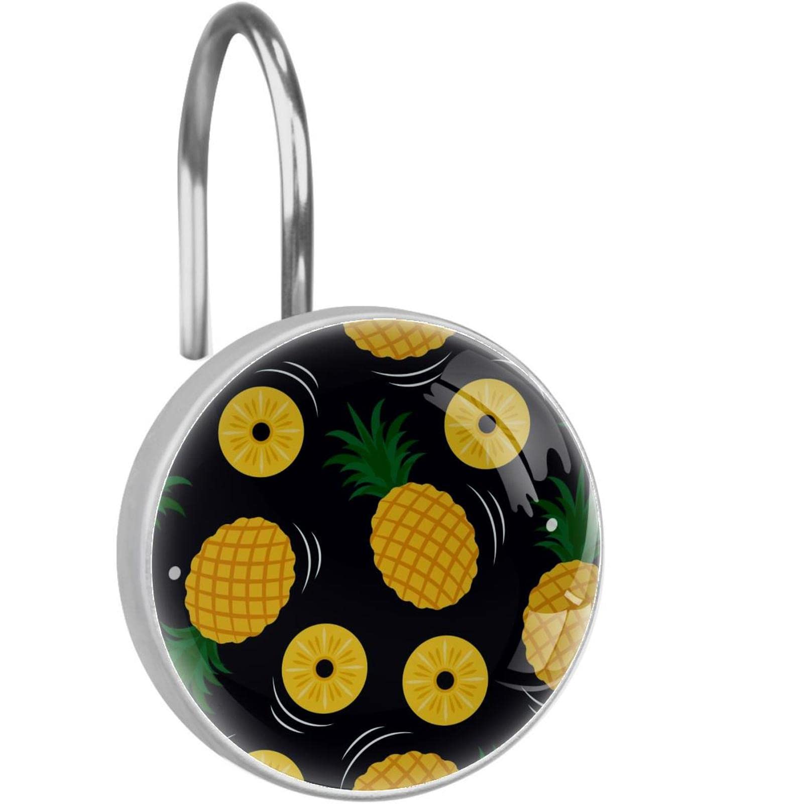 Crochets de rideau de douche ananas jaune en acier inoxydable x12 pour salle de bain