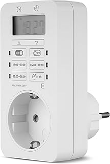 REV Zeitschaltuhr digital - Flexible & einfache Einstellung auf Knopfdruck, bis zu 1000 Std. Gangreserve, Timer Steckdose, weiß