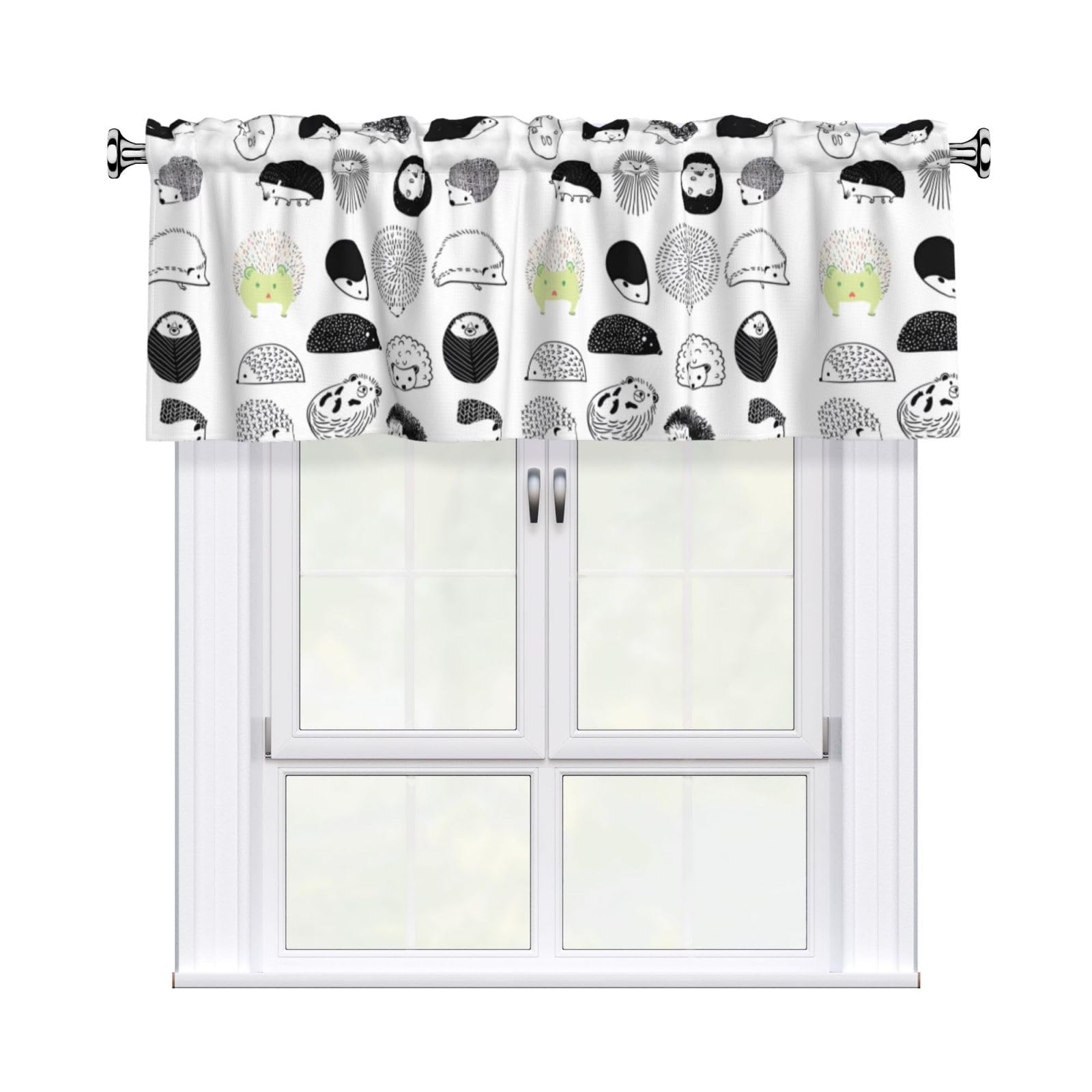 WHJSHOP Hedgehog Prints Curtain Valance 54x18 Inch - Peach Skin Window Layer with Delicate Print, Filtered Light for Kitchen Use
