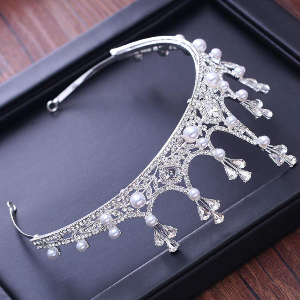 Tiara, stop strasu, biżuteria na głowę, srebrna, błyszcząca biała perła, dla kobiet, prosta, modna, wesele, ozdoba do włosów, w stylu vintage, opaska na czoło na imprezę