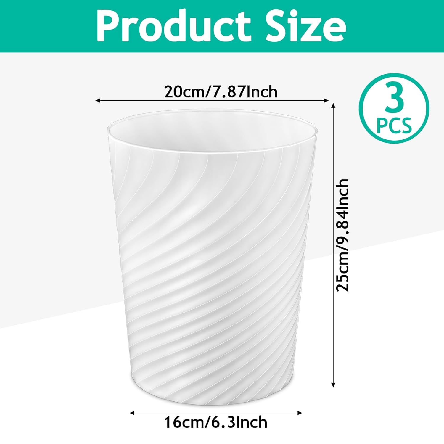 3 Pack Bathroom Trash Can, 1.8 Gallons Round Waste Basket, Small Trash Bin for Bedroom, Plastic Garbage Can with 3 Bags for Office Bathroom Living Room Dorms Kitchen, White