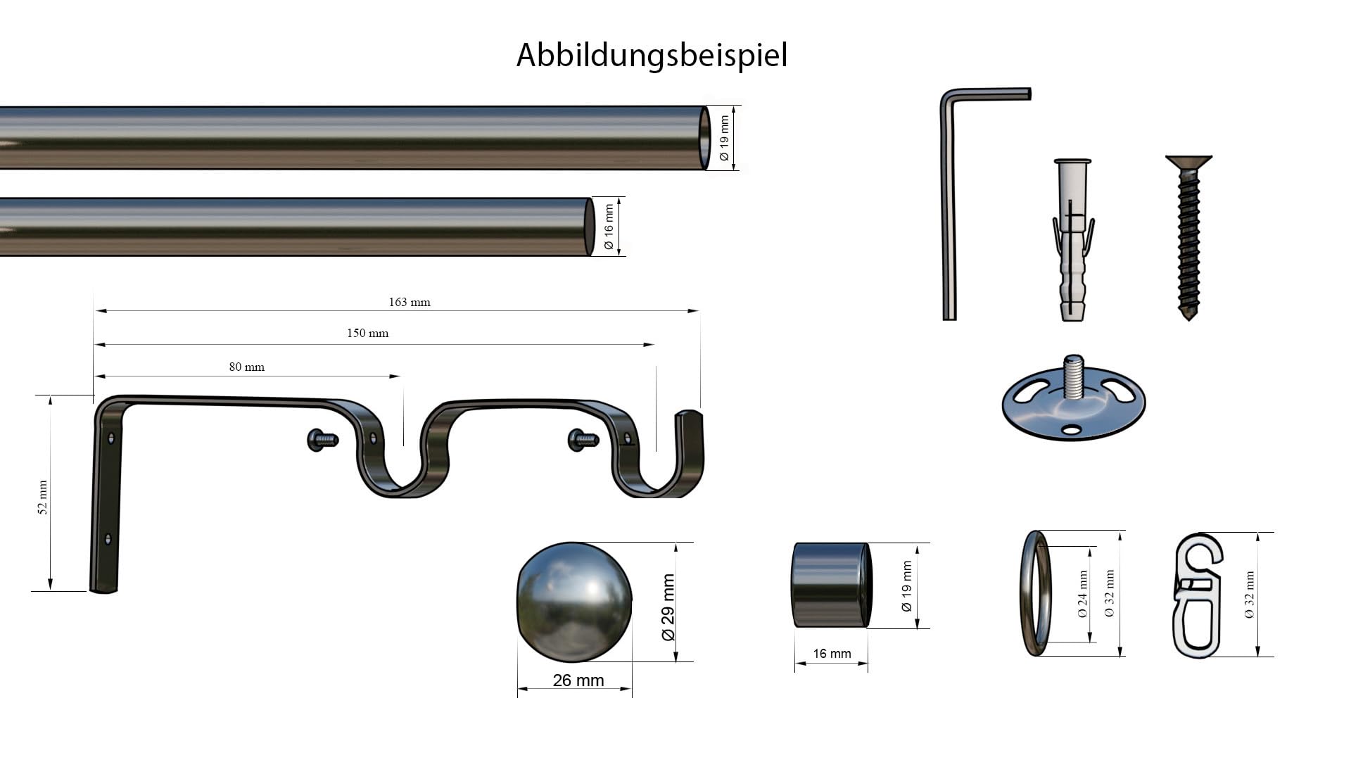 Tilldekor ausziehbare Gardinenstange FORMENTOR, 2-Lauf, messing-antik, Ø 16/19 mm, 200 - 350 cm, inkl. Trägern und Ringen