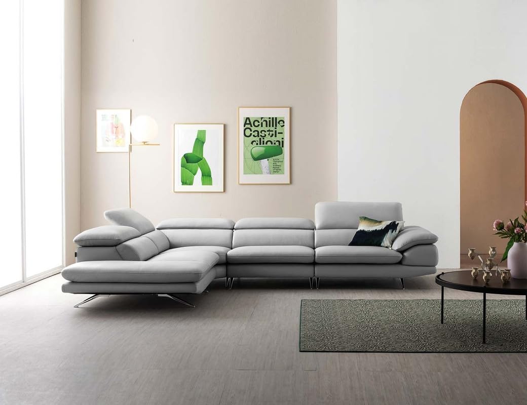 Fabrique Colonna Leatherette Lshape Corner 6 Seater Sturdy Look Light Grey Sofa Set | Moveable Headrest (RHS)| Modern Home Office & Living Room Furniture | Lightweight Design & Stainless Steel Legs-image-28