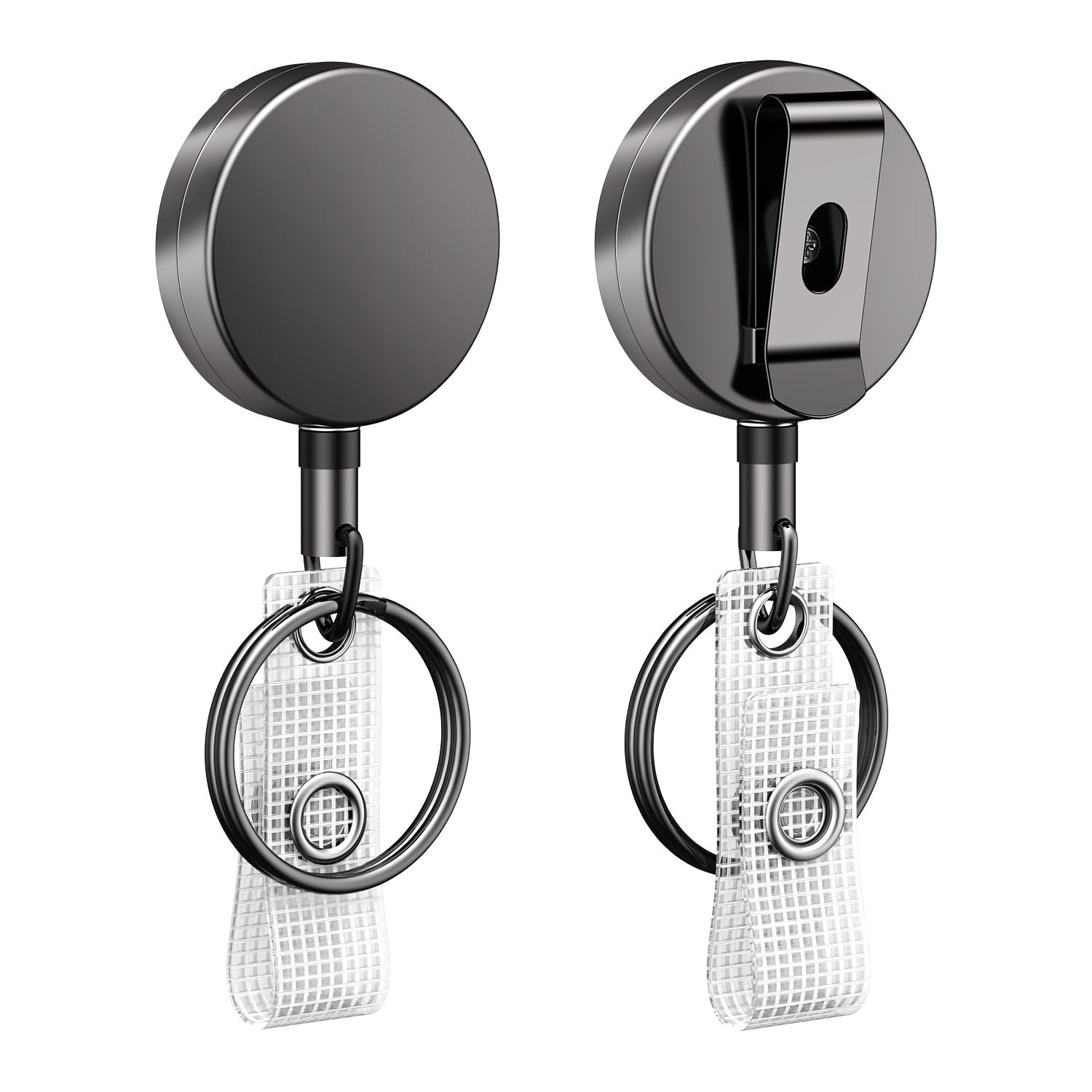 Uniclife 2 Pack Heavy Duty Metal Retractable Badge Reel for Badge Holder Retractable Keychain All Metal Casing with Stainless Steel Spring Coil 23.6