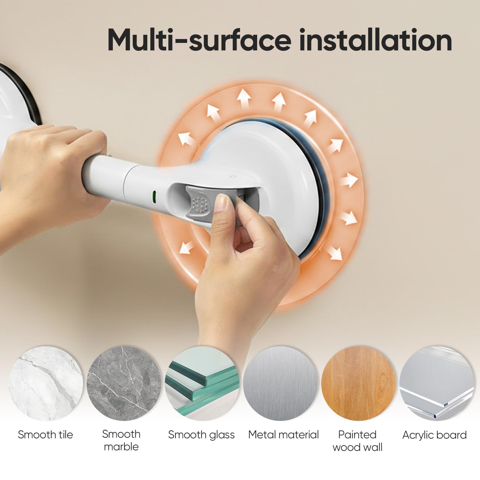 Agarraderas Baño para Mayores, Asa de Seguridad para Baño | con Ventosa, 45 CM Asidero Ducha MAX 150 KG, Asidero de Ducha Seguro y Resistente, Sin Taladrar y Desmontable