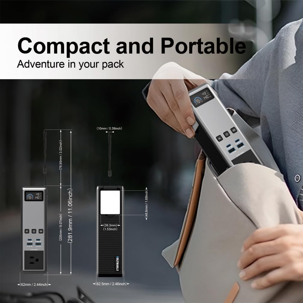 Stazione di alimentazione portatile da 99 Wh, presa CA da 150 W, approvata per aerei, 100 W PD USB-C, batteria compatta per campeggio, viaggi e emergenze