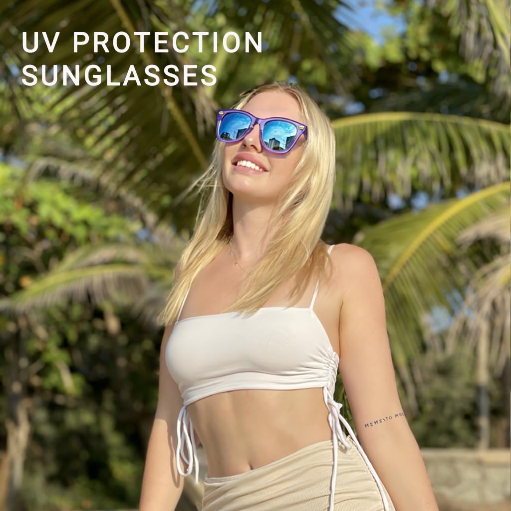 FancyPink Lentes de sol polarizados para mujer, protección UV400, lentes de sol de playa espejados, lentes de sol de moda de diseño, ajuste medio