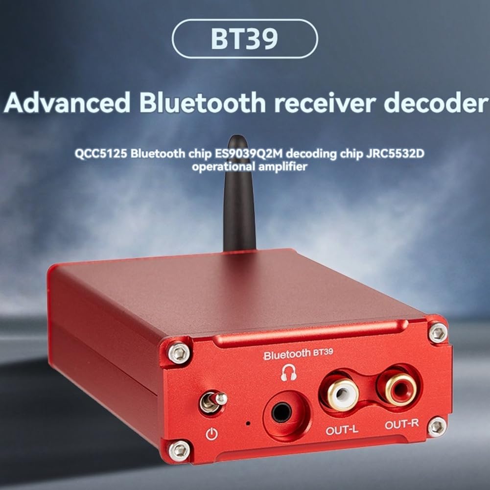 Décodeur HiFi sans Perte QCC5125 ES9039Q2M HD Bluetooth 5.0 Adaptateur Récepteur sans Décodage DC12V Rouge