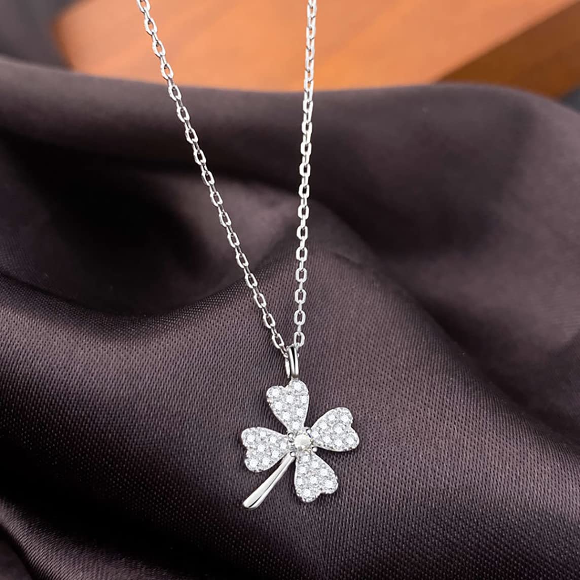 925 Sterling Silver Four Leaves Clover Pendant Necklaces 18