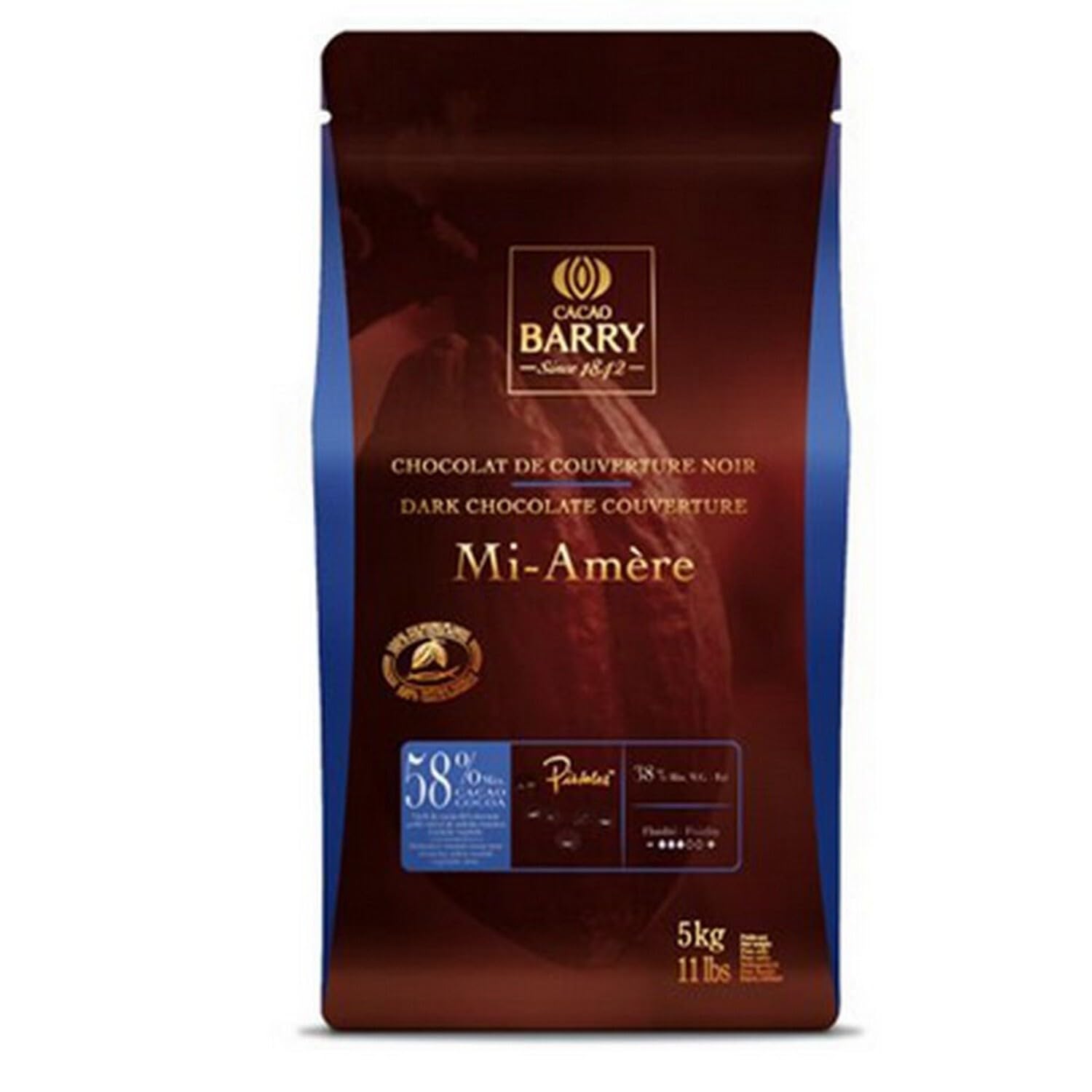 Cacao Barry Chocolat de couverture noir Mi-Amère 58% 5 kg