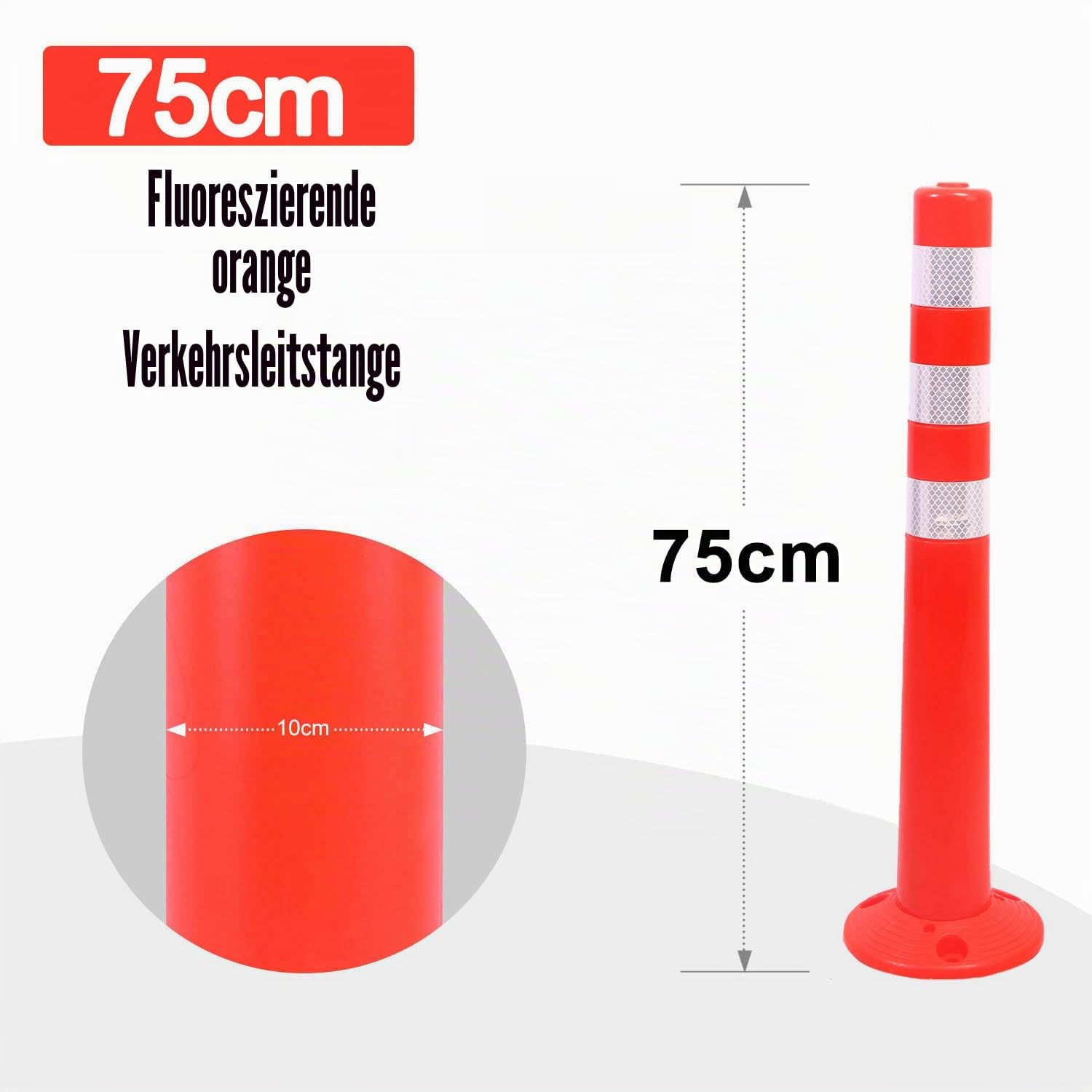 4er-Set 30" / 75 cm Markierungspfosten, tragbare orange Verkehrspfähle mit reflektierenden Ringen für Straßenbau, Parkplatzsicherung und Verkehrsregelung