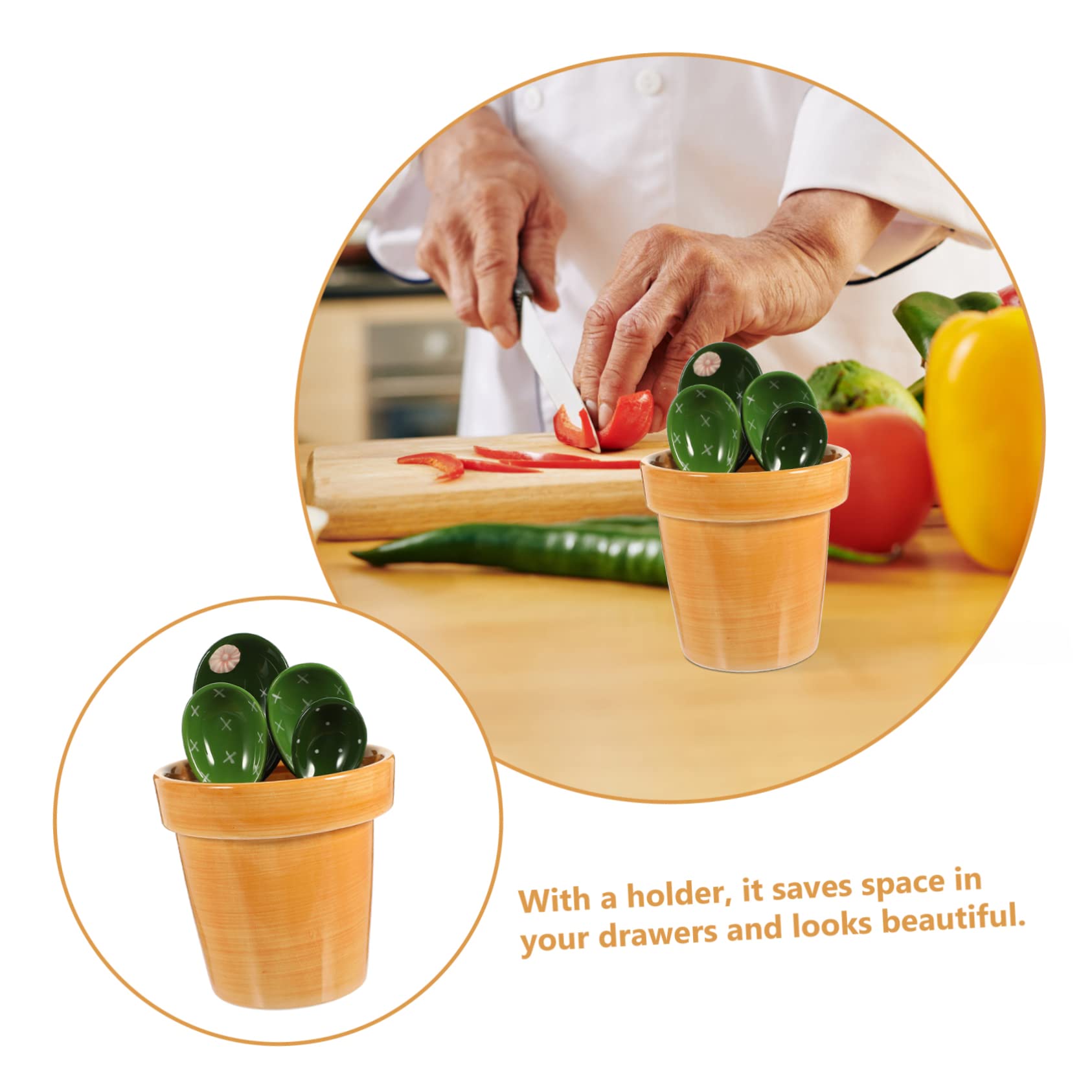 Cucharas Medidoras de Cerámica Diseño Cactus 5 Piezas Tamaño Pequeño Material Cerámico Resistente Utensilios de Cocina para Medir Ingredientes Secos y Líquidos Uso Doméstico Base