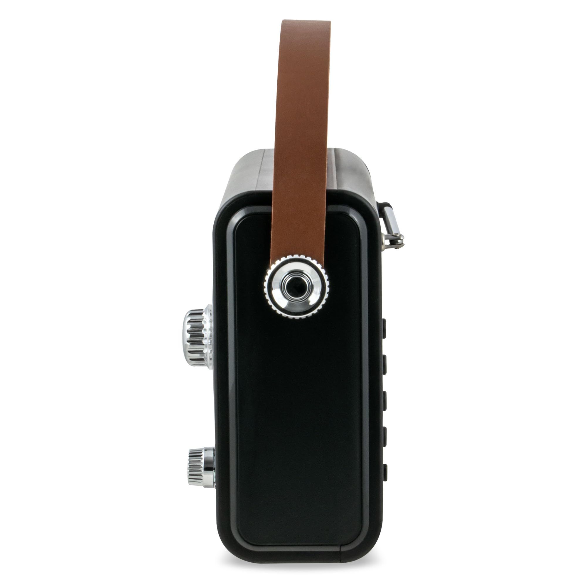 EM 1005 Schwarz, Retro Radio mit Bluetooth 5.3, Tragbares FM UKW-Radio, Vintage Design mit Ledergriff, Teleskopantenne, USB-C wiederaufladbar, USB/AUX Musikbox Nostalgie Geschenk