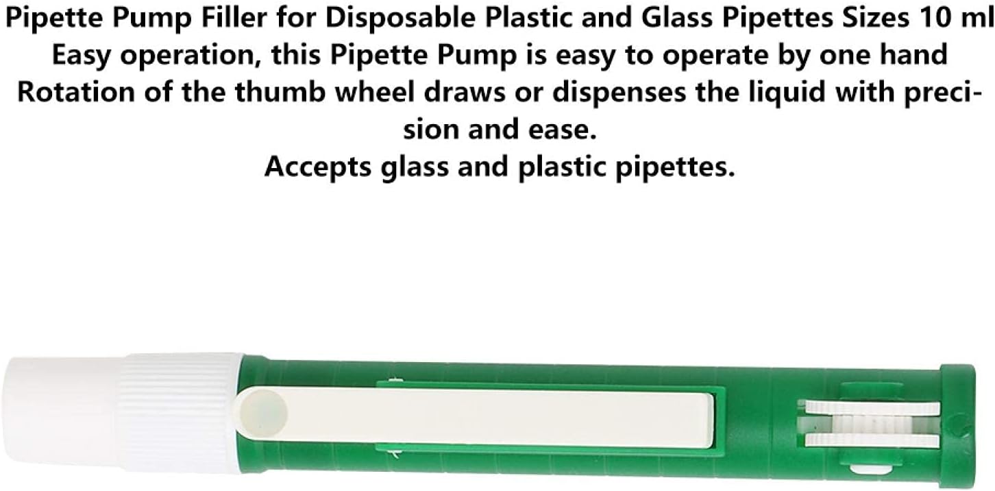 Green 10ml Pipette Pump Filler, Lab Pipette Pump, Fast Release Plastic Easy to Use Wide Applicability for Lab Experiment