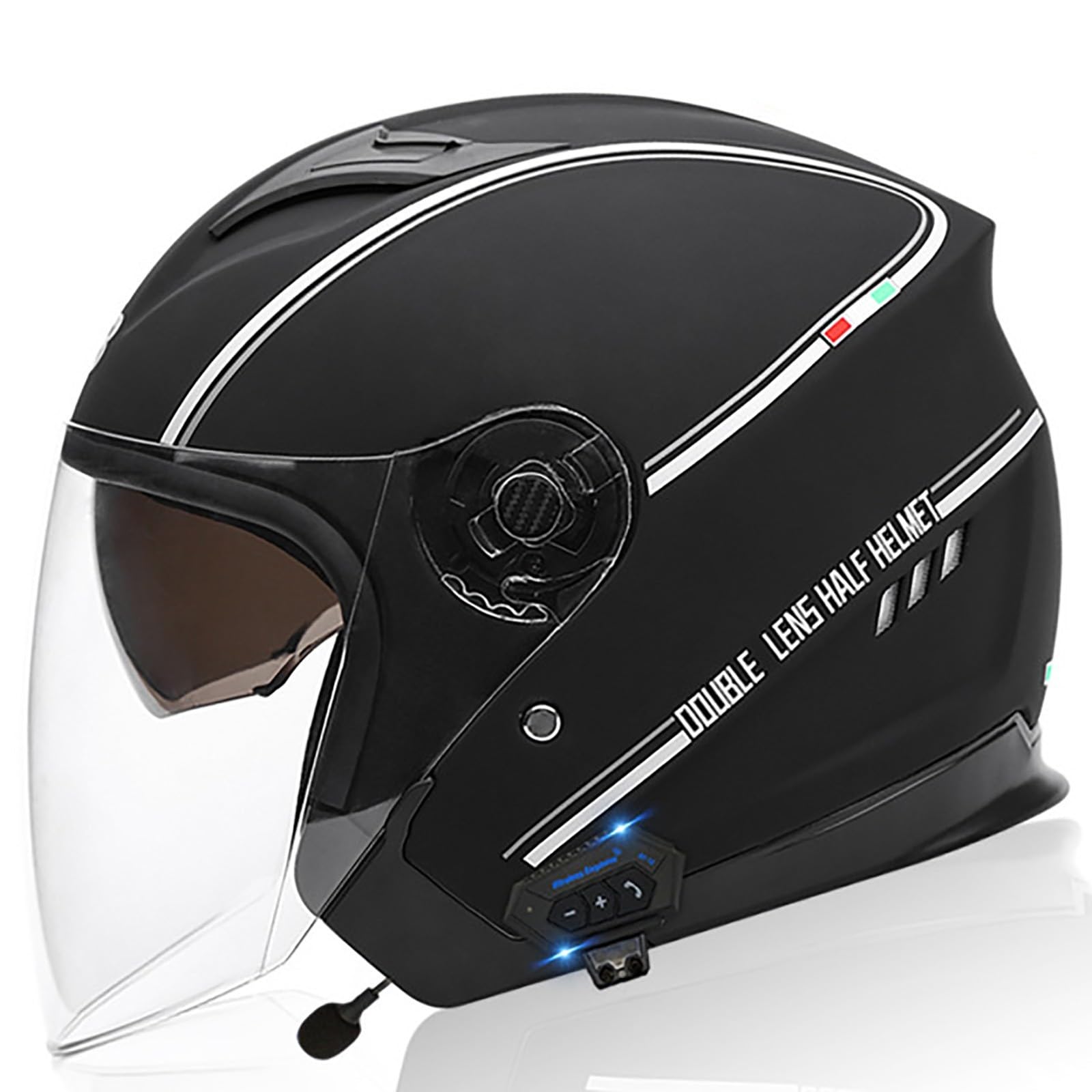 3/4 Open Face Bluetooth Motorcycle Helmets,Vintage Motorbike Open Face Helmet with Double Sun Visor DOT/ECE Approved for Adults Men Women Scooter Moped