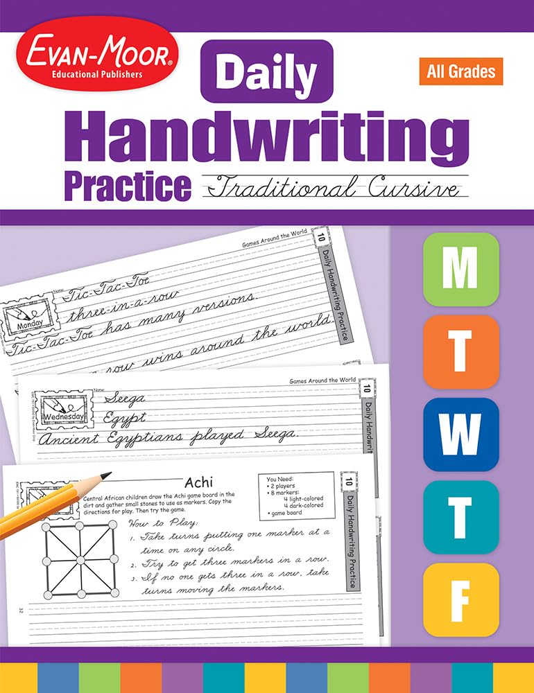 Evan-Moor Daily Handwriting Practice Traditional Cursive, Kindergarten-Grade 6, Homeschooling and Classroom Resource Workbook, Penmanship, Writing, Letter Placement, Spacing, Alphabet Synonyms