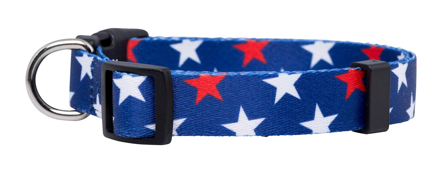 Native Pup American Flag Dog Collar- Red White and Blue- Patriotic Collars for 4th of July, USA- Adjustable Small, Medium, Large Breed Dogs (Small, Red & White Stars)