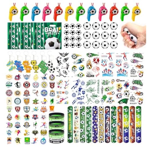 146 Pcs Soccer Party Favors, Soccer Goodie Bag Stuffers with Mini Stress Balls, Soccer Keychains, Tattoos, Bulk Small Toy for Kids Soccer Themed Birthday Party Supplies, Classroom Reward
