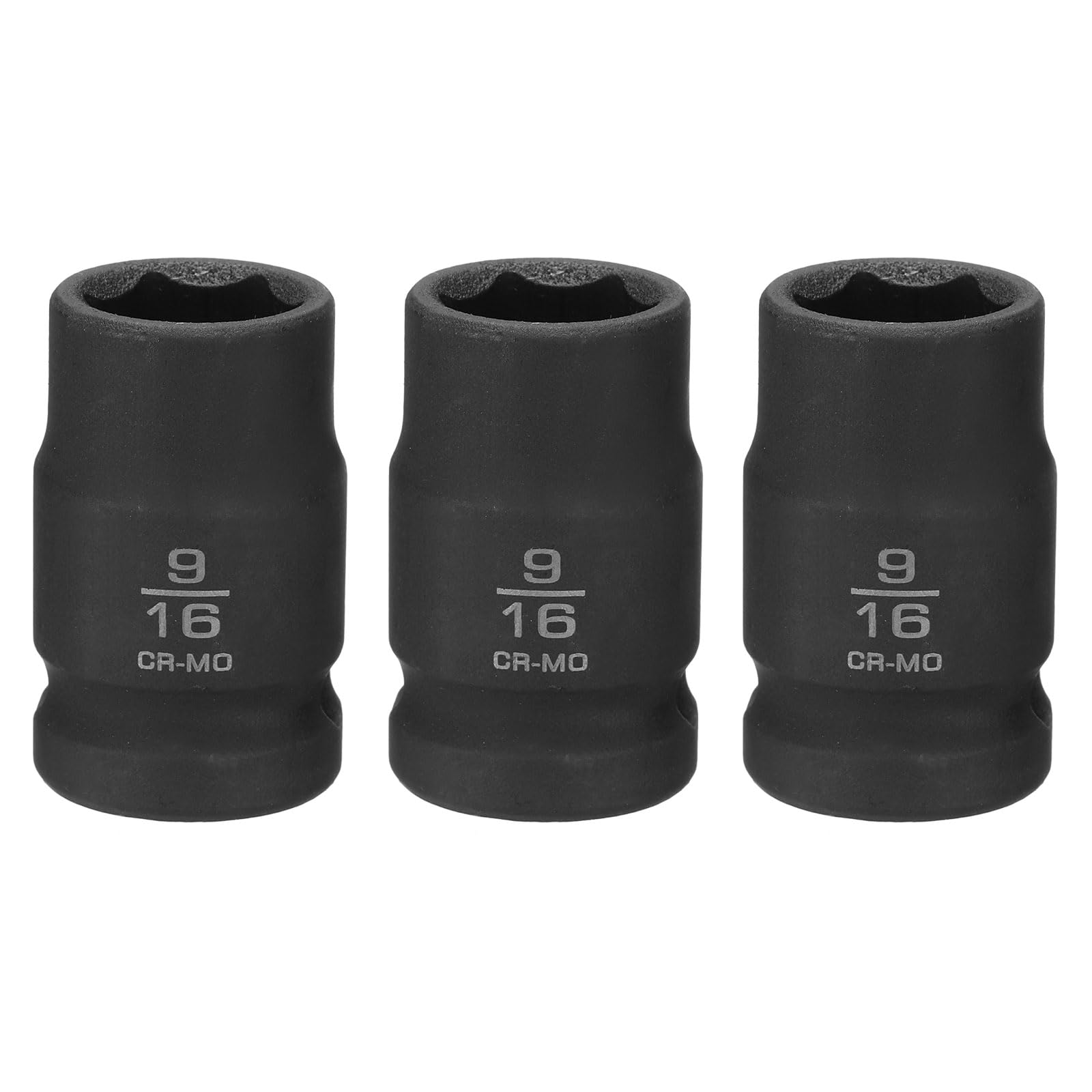 sourcing map 3pcs 6 Point Shallow Impact Socket 9/16" Socket 1/2" Square Drive 38mm (1.5") Long 40CRMO for Home Auto Axle Hex Nuts Bolts Repair, Black — image 1