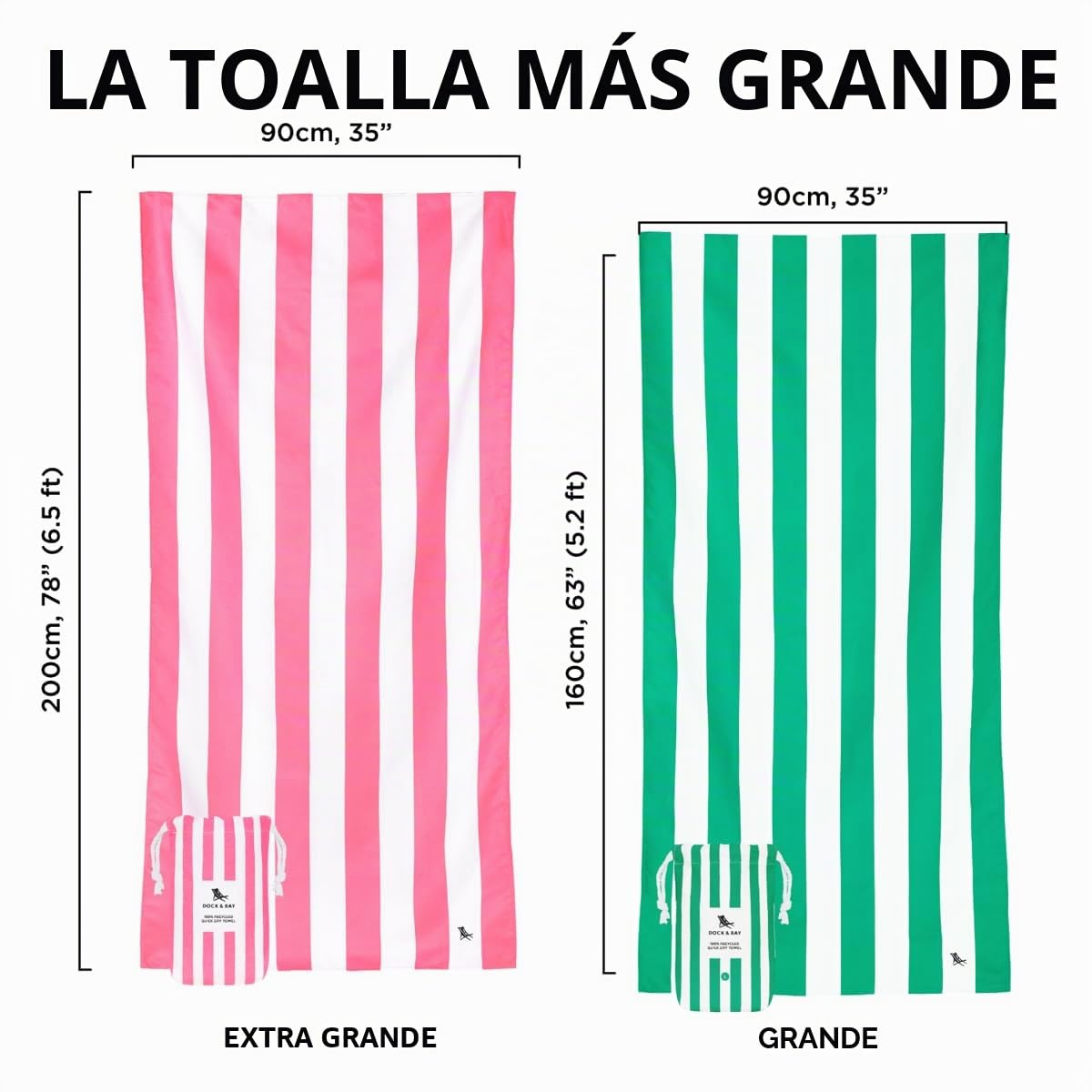 Dock & Bay Toalla de Playa - Secado Rápido, Sin Arena - Compacto, Ligero - Materiales 100% Reciclados - Incluye Funda - Cabana - Set of 6, Large (160x90cm, 63x35)