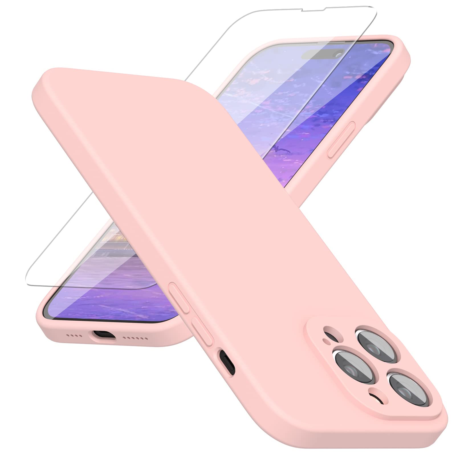 abitkuCompatible with iPhone 14 Pro Max Case 2022, with Camera Protection Liquid Silicone Soft Gel Rubbe Case Cover, with Microfiber Lining Full Body Protective 6.7 inch, Pink