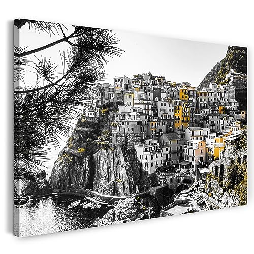 Impression sur toile 60x40 cm Maisons jaunes en Italie noir et blanc pour salon