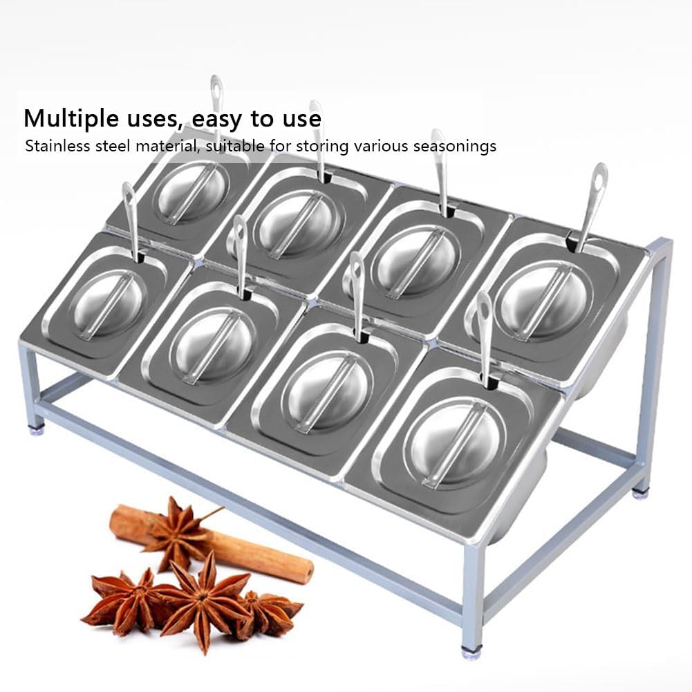 Stainless Steel Pizza Topping Station with Lids, 4/6/8 Compartment Condiment Holder for Restaurants, Hot Pot & Fruit Shops - Durable & Stylish (Silver a)